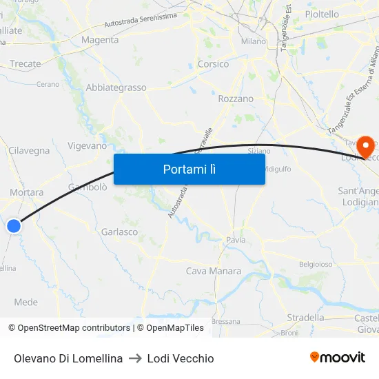 Olevano Di Lomellina to Lodi Vecchio map