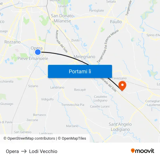 Opera to Lodi Vecchio map