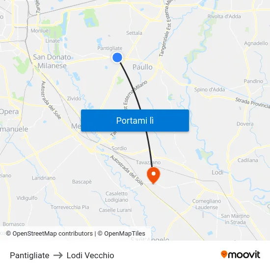 Pantigliate to Lodi Vecchio map