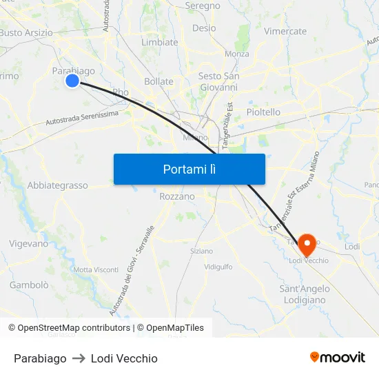 Parabiago to Lodi Vecchio map