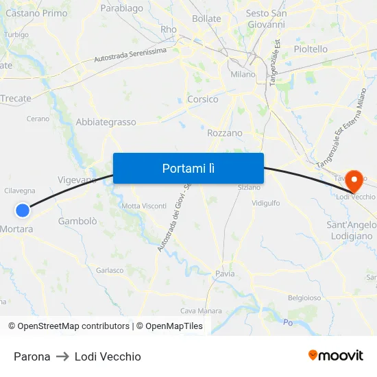 Parona to Lodi Vecchio map