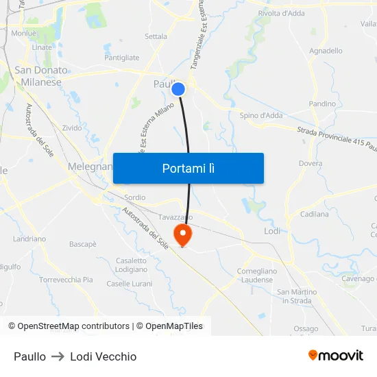 Paullo to Lodi Vecchio map