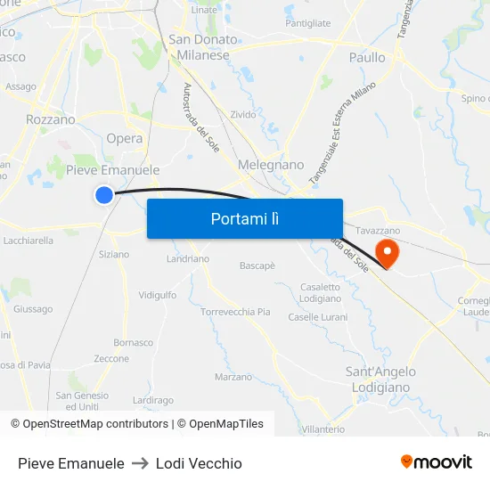Pieve Emanuele to Lodi Vecchio map