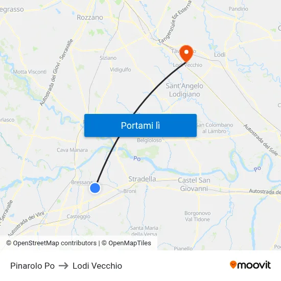Pinarolo Po to Lodi Vecchio map