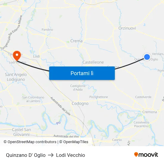Quinzano D' Oglio to Lodi Vecchio map