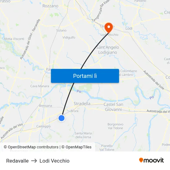 Redavalle to Lodi Vecchio map