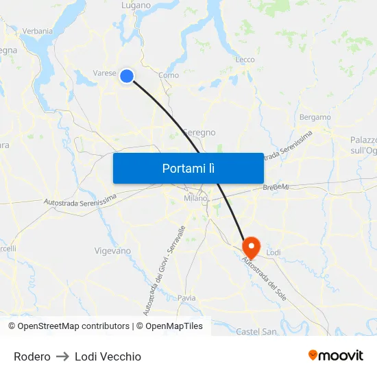 Rodero to Lodi Vecchio map