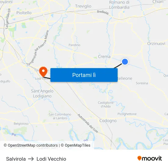 Salvirola to Lodi Vecchio map