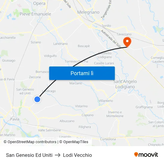 San Genesio Ed Uniti to Lodi Vecchio map