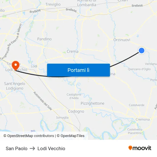 San Paolo to Lodi Vecchio map