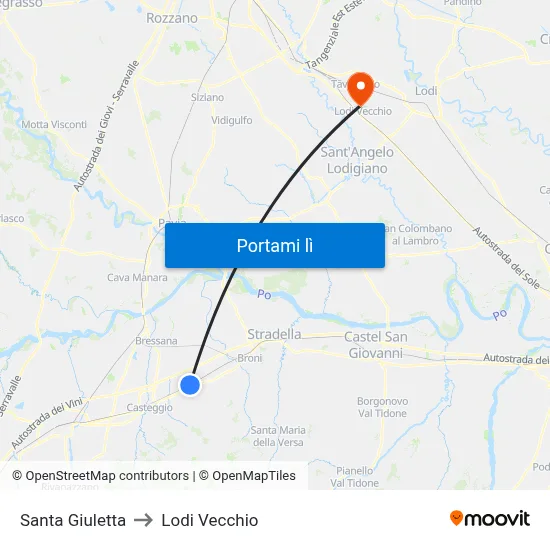 Santa Giuletta to Lodi Vecchio map