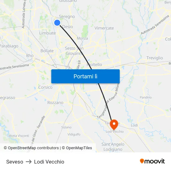 Seveso to Lodi Vecchio map
