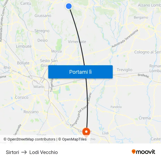 Sirtori to Lodi Vecchio map