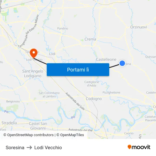 Soresina to Lodi Vecchio map