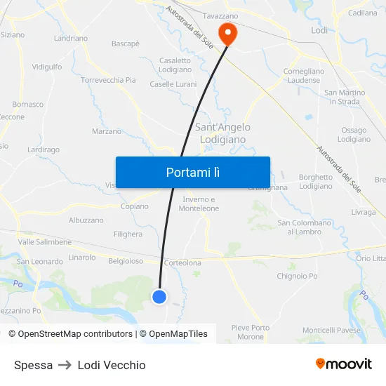 Spessa to Lodi Vecchio map