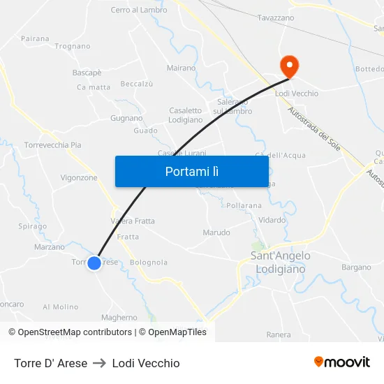 Torre D' Arese to Lodi Vecchio map