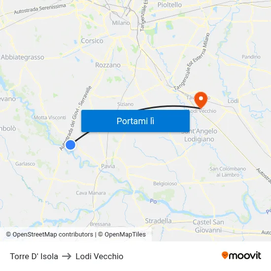 Torre D' Isola to Lodi Vecchio map