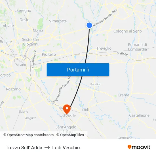 Trezzo Sull' Adda to Lodi Vecchio map
