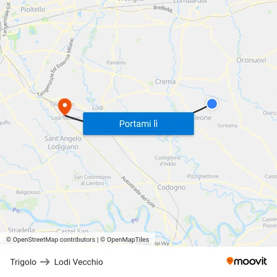 Trigolo to Lodi Vecchio map