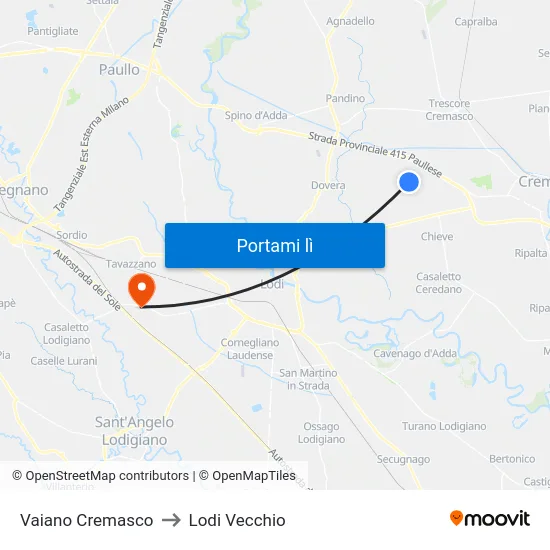 Vaiano Cremasco to Lodi Vecchio map