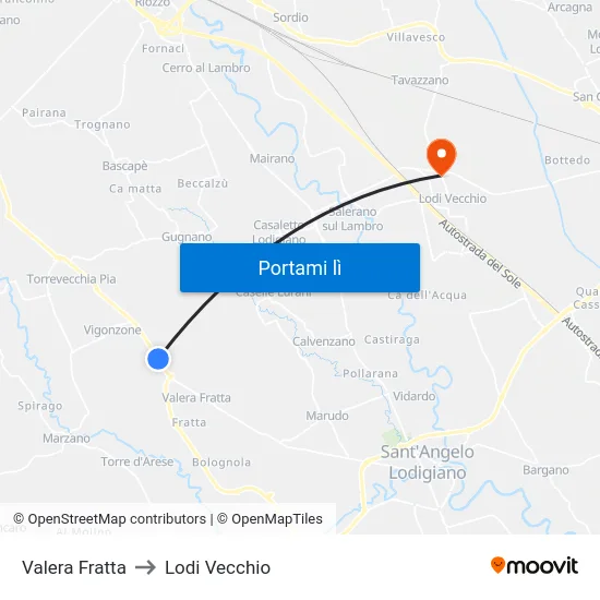 Valera Fratta to Lodi Vecchio map