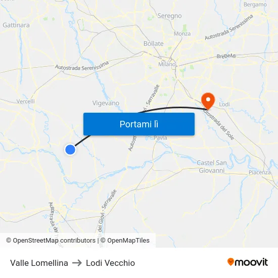 Valle Lomellina to Lodi Vecchio map