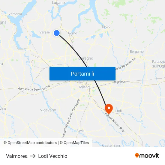 Valmorea to Lodi Vecchio map