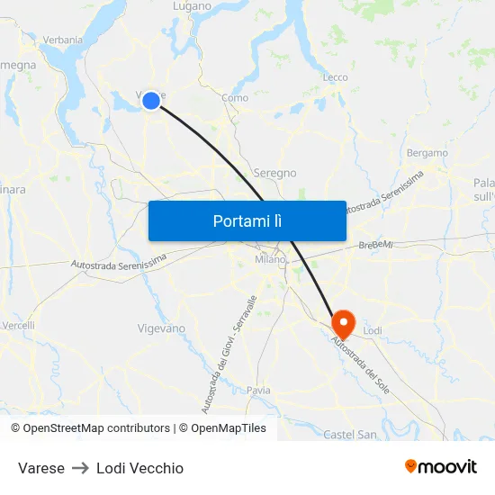 Varese to Lodi Vecchio map