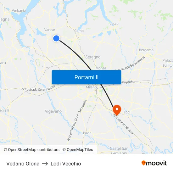 Vedano Olona to Lodi Vecchio map