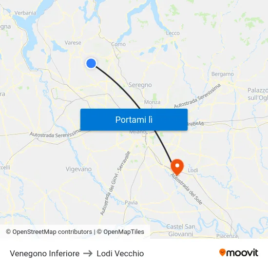 Venegono Inferiore to Lodi Vecchio map