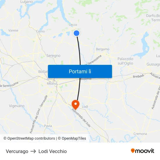 Vercurago to Lodi Vecchio map