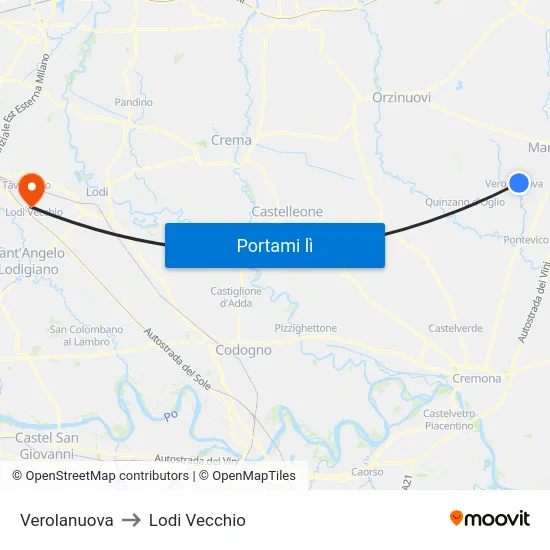 Verolanuova to Lodi Vecchio map