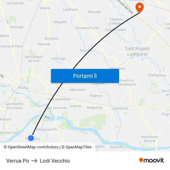 Verrua Po to Lodi Vecchio map