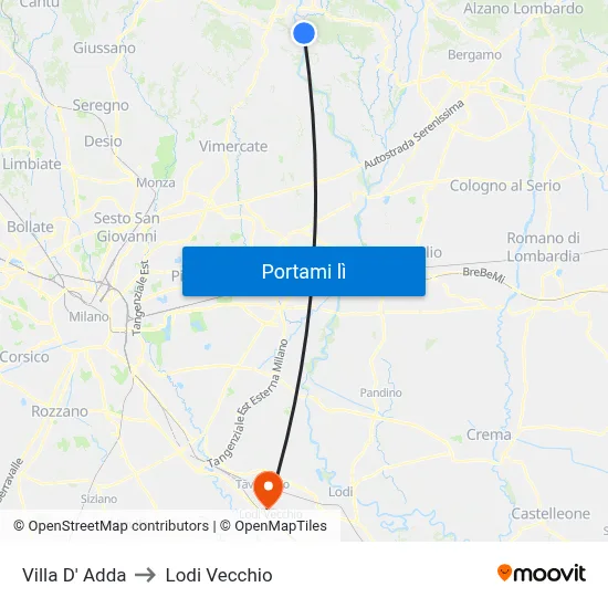 Villa D' Adda to Lodi Vecchio map