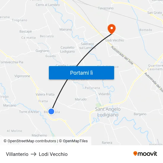 Villanterio to Lodi Vecchio map