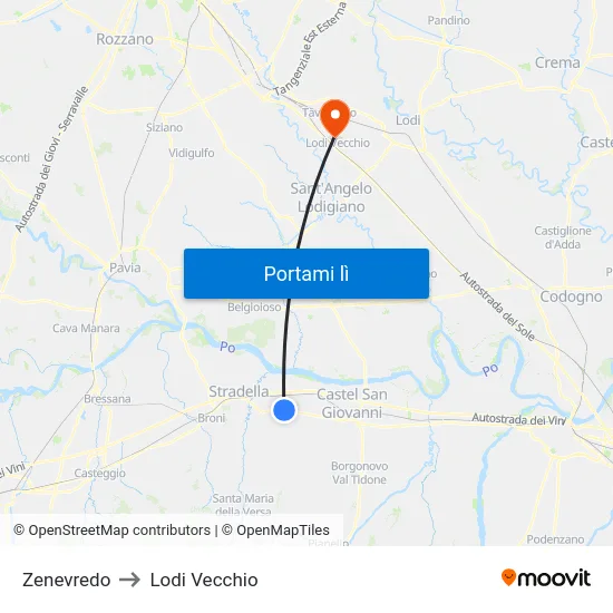 Zenevredo to Lodi Vecchio map