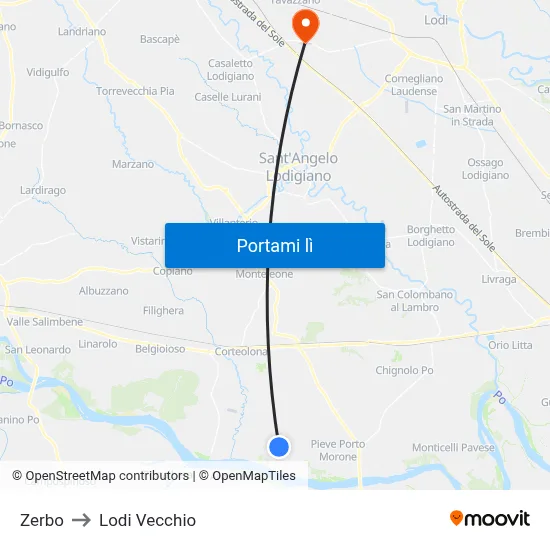 Zerbo to Lodi Vecchio map