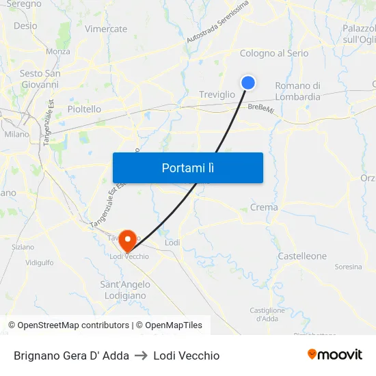 Brignano Gera D' Adda to Lodi Vecchio map