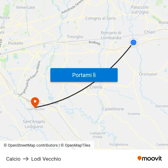 Calcio to Lodi Vecchio map