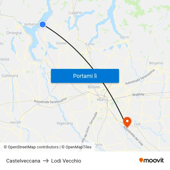 Castelveccana to Lodi Vecchio map