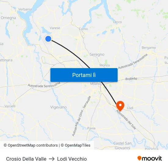 Crosio Della Valle to Lodi Vecchio map