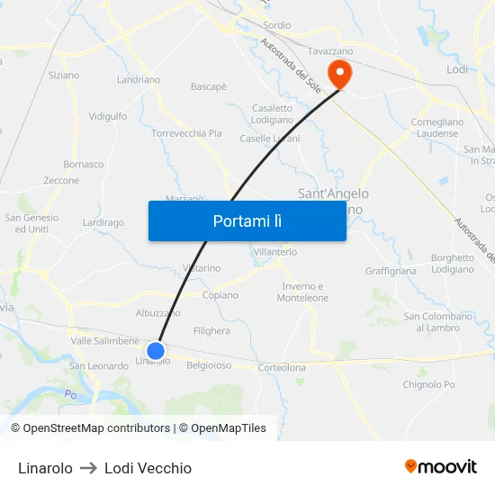 Linarolo to Lodi Vecchio map