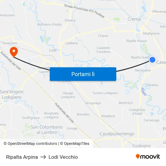 Ripalta Arpina to Lodi Vecchio map