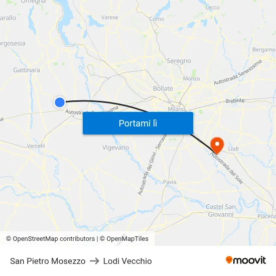 San Pietro Mosezzo to Lodi Vecchio map