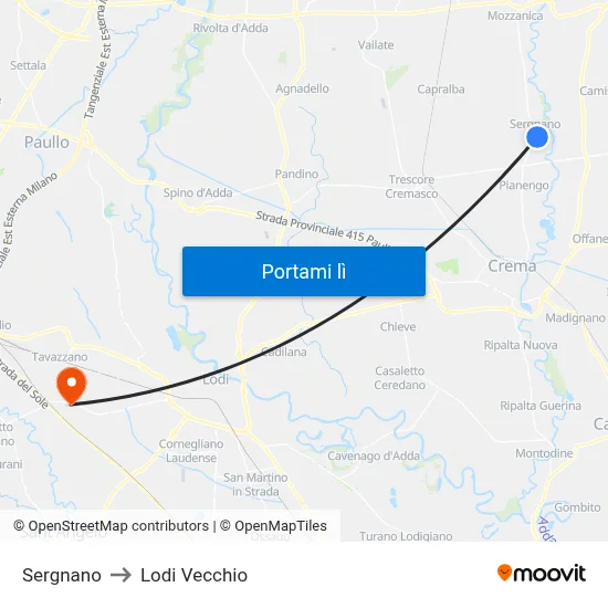 Sergnano to Lodi Vecchio map