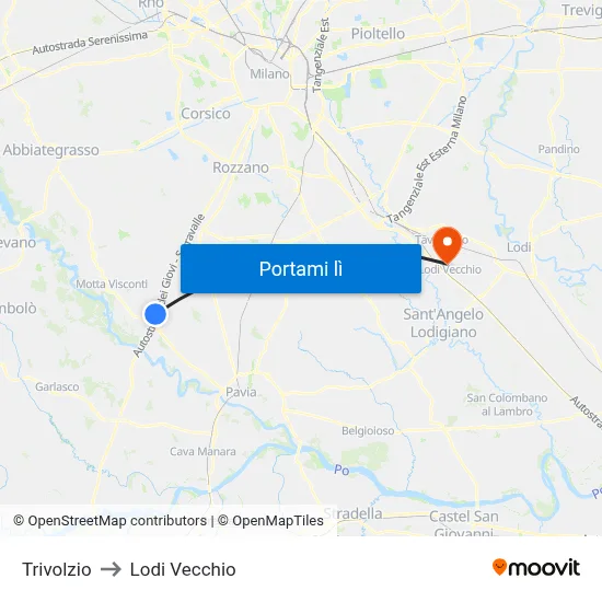 Trivolzio to Lodi Vecchio map