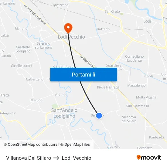 Villanova Del Sillaro to Lodi Vecchio map