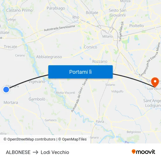 ALBONESE to Lodi Vecchio map