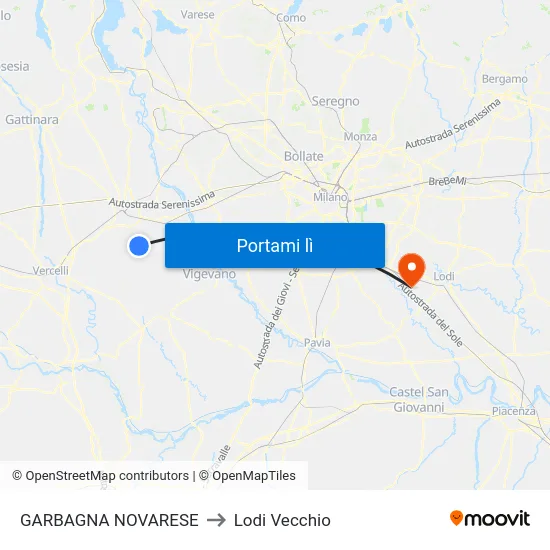 GARBAGNA NOVARESE to Lodi Vecchio map