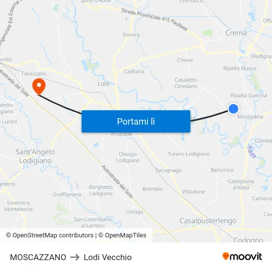 MOSCAZZANO to Lodi Vecchio map
